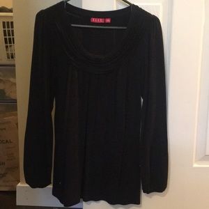 Elle brand black long sleeve top with detailed neckline, size medium